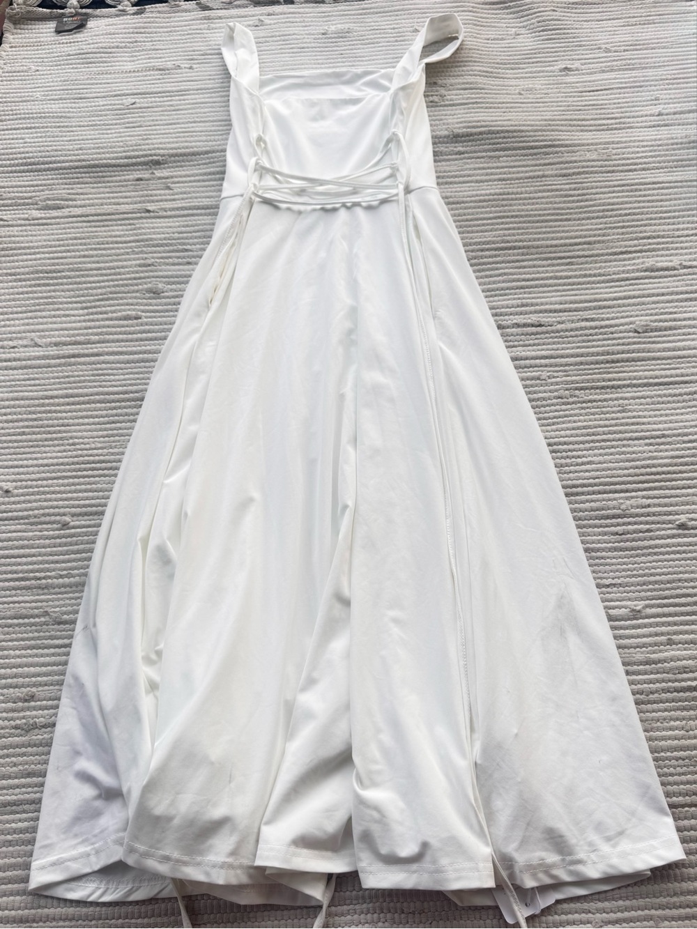 OYS White Lace-Up Corset Maxi Dress Square Neck Flowy Resort Bridal Size L NWT - Picture 11 of 11